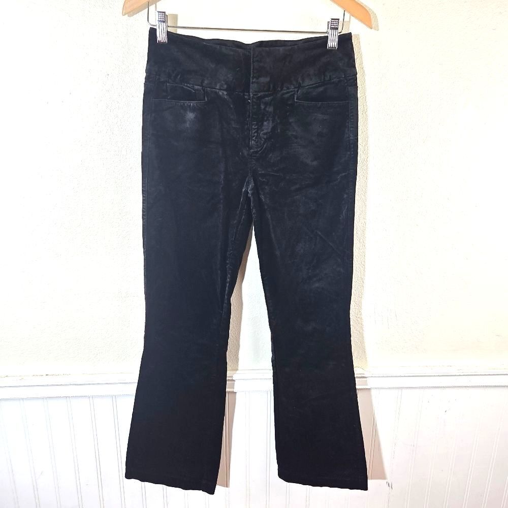 PAIGE Womens Black Crushed Velvet Flare Pants Size 27 Stretch Goth Y2K Grunge